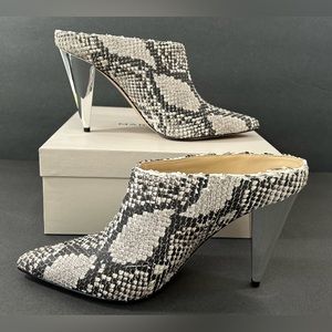 Marc Fisher Nutural Multi Leather Harlie Silver Heel Pointed Toe Mules Size 9